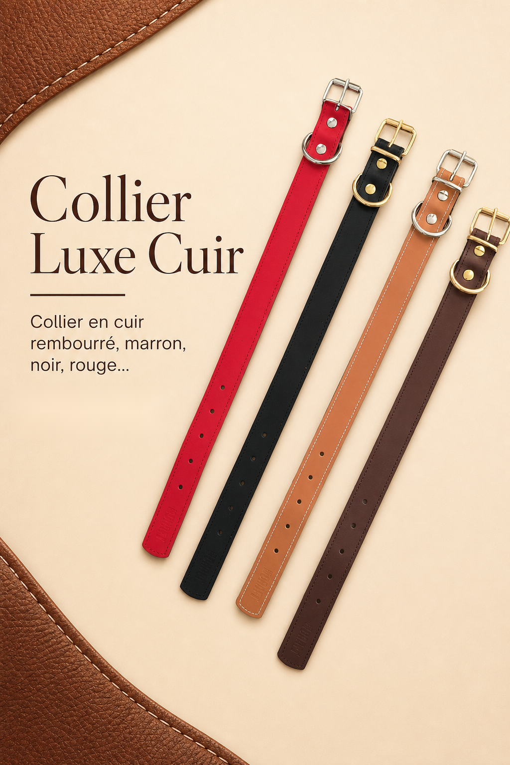 Collier Cuir Relax Rembourré pour Chien — Fait Main en Espagne