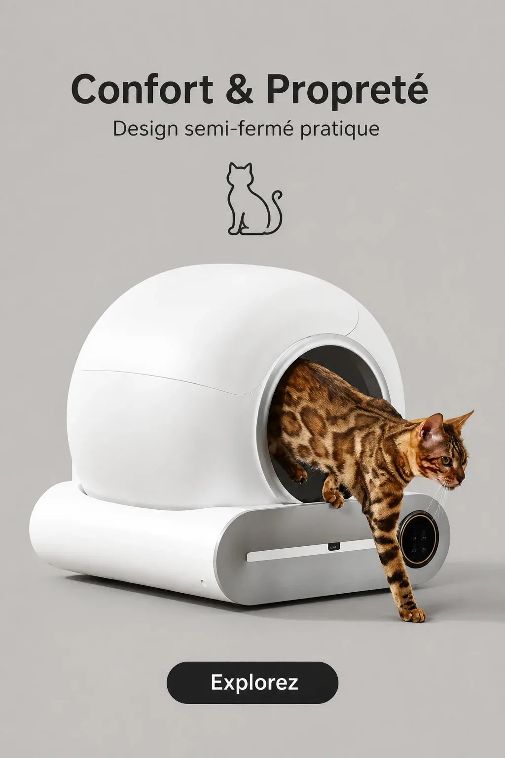 Bac à litière automatique pour chat offrant confort et propreté au quotidien