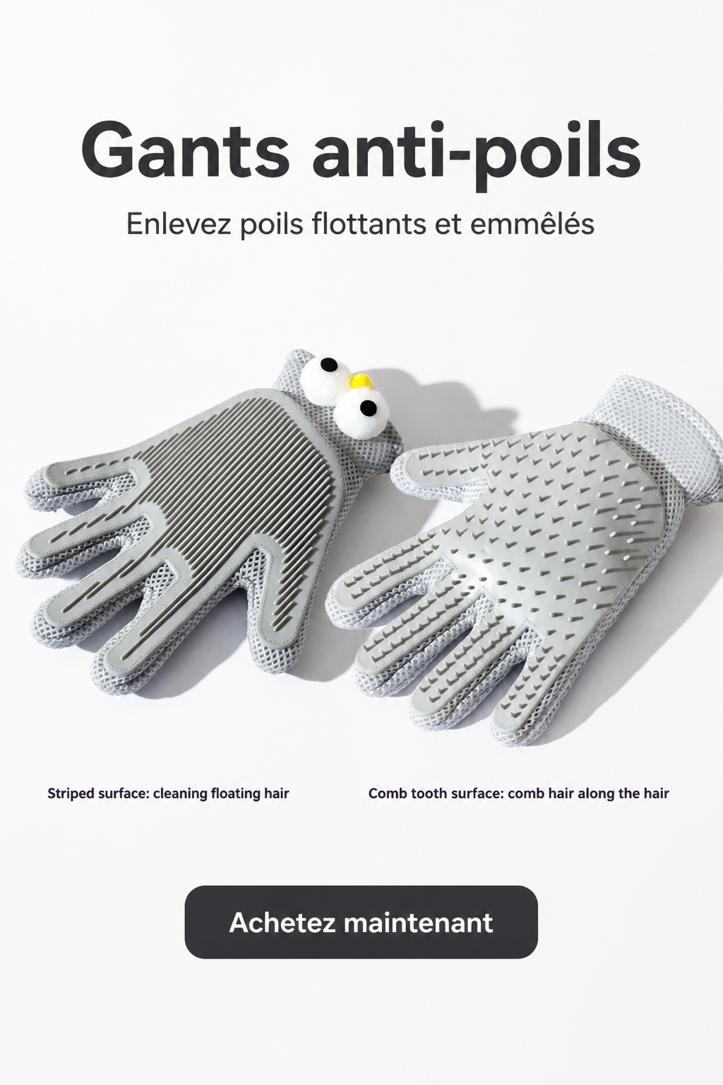 Gants de Toilettage 2-en-1 pour Chat & Chien — Massage Anti-Poils