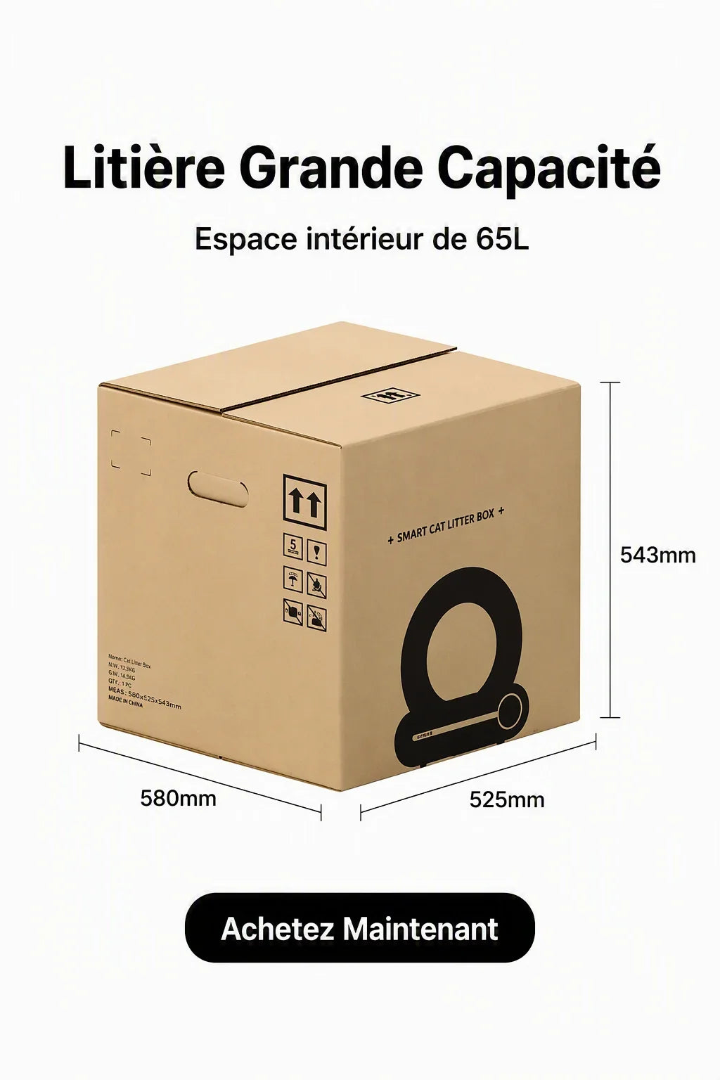 Litière automatique grande capacité 65L pour foyers multi-chats