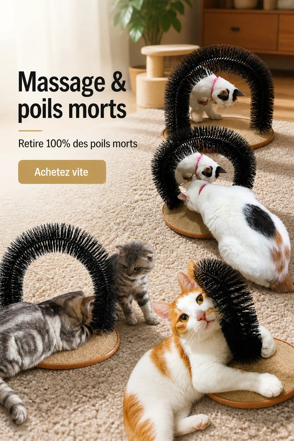 Arche de Toilettage Automatique pour Chat — Masse, Gratte & Débarrasse des Poils Morts