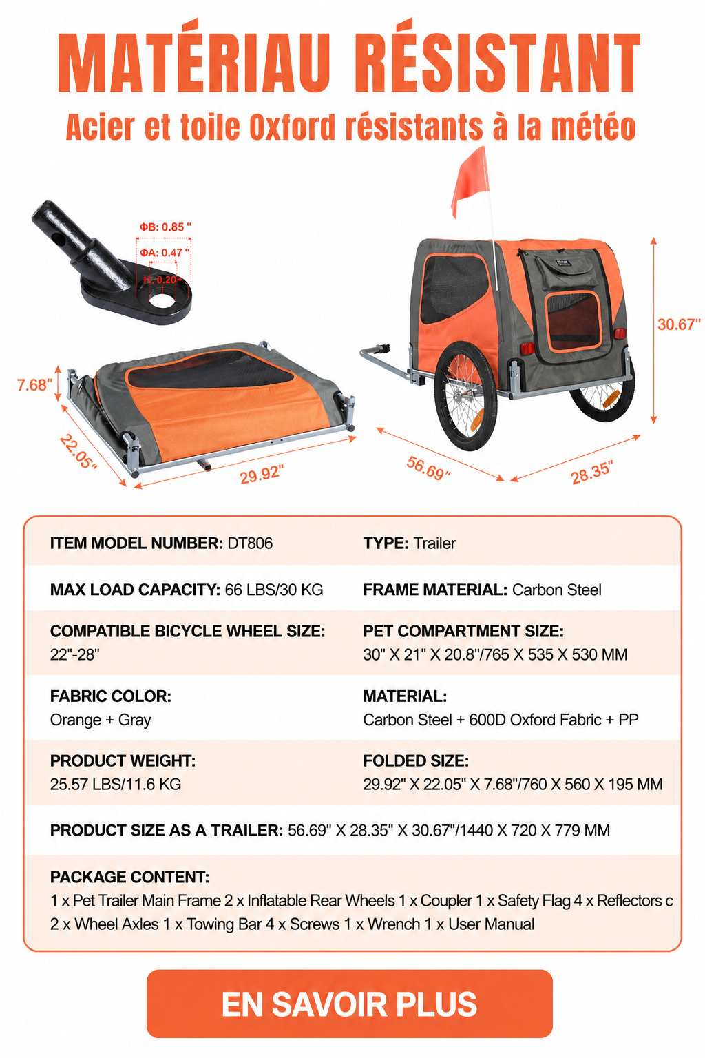 Remorque Vélo pour Chien Jusqu'à 30kg — Transport Sécurisé & Confortable