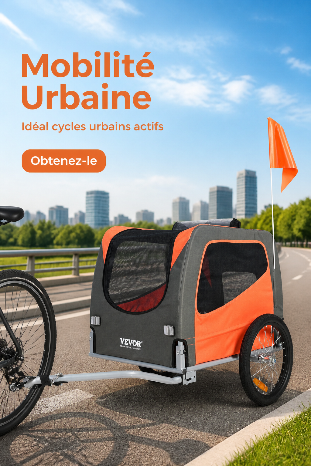 Remorque Vélo pour Chien Jusqu'à 30kg — Transport Sécurisé & Confortable