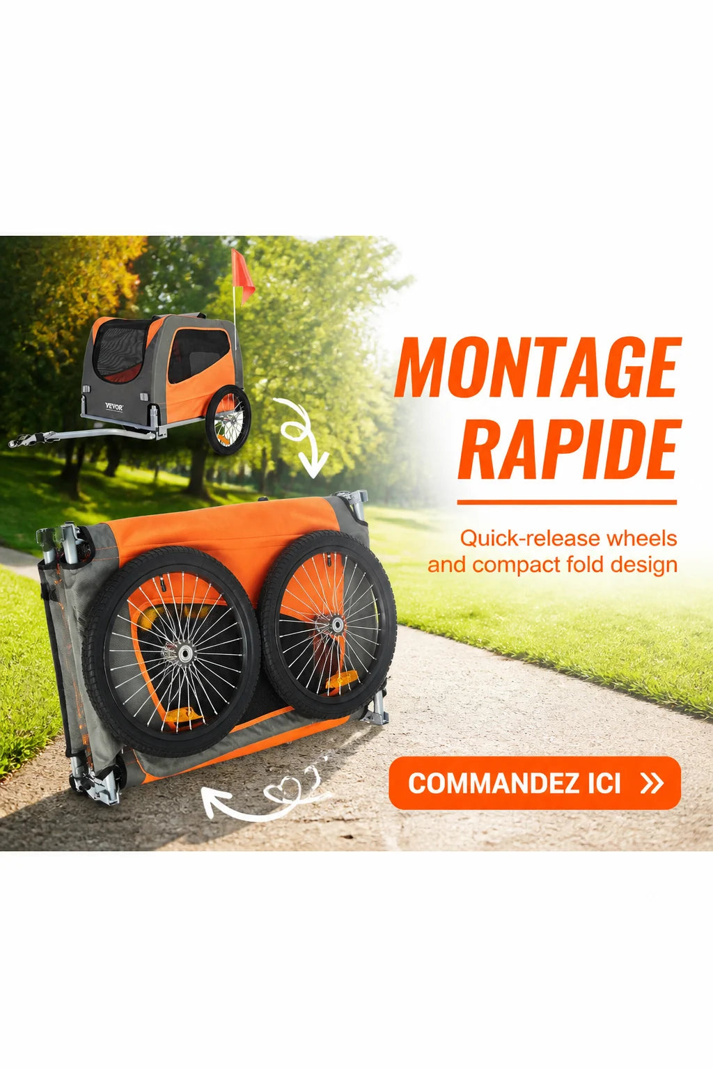 Remorque Vélo pour Chien Jusqu'à 30kg — Transport Sécurisé & Confortable