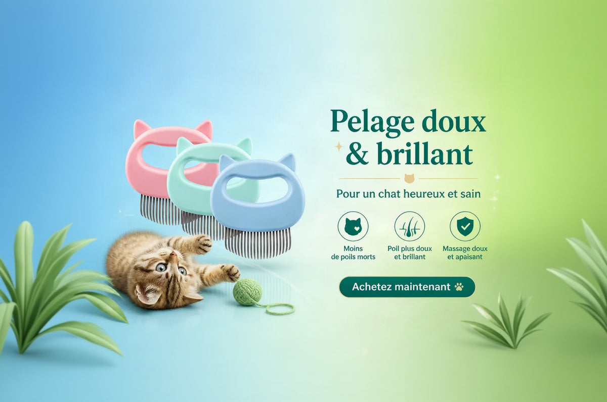 Peigne Massant pour Chat - Retire les Poils Morts & Fait Briller le Pelage