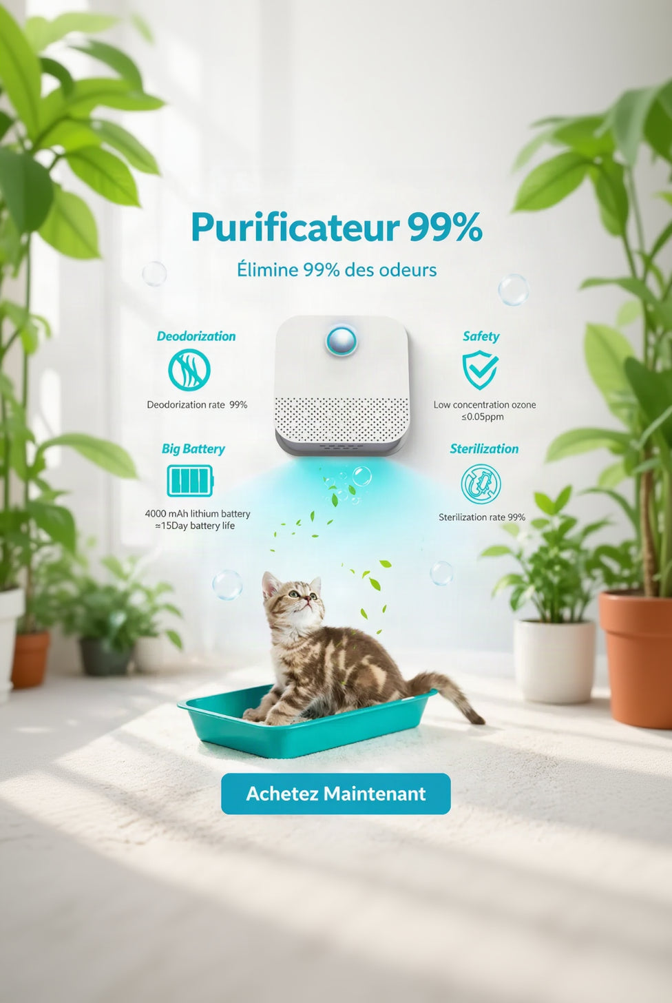Purificateur d'Odeurs Intelligent Chat — Désodorisant Litière Automatique