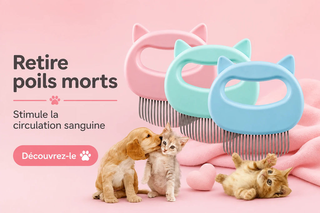 Peigne Massant pour Chat - Retire les Poils Morts & Fait Briller le Pelage