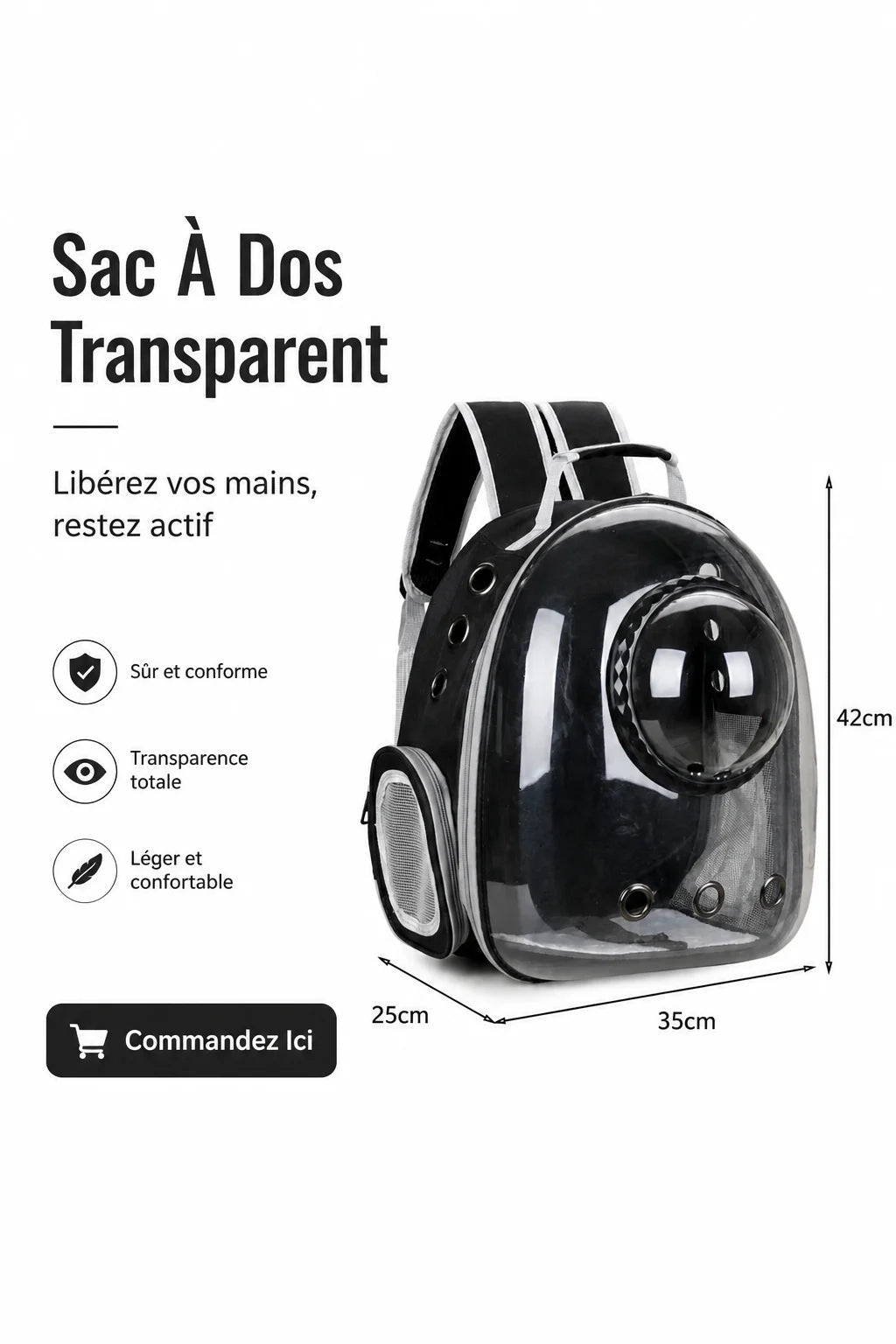 Sac à dos transparent pour transporter son chat ou petit chien
