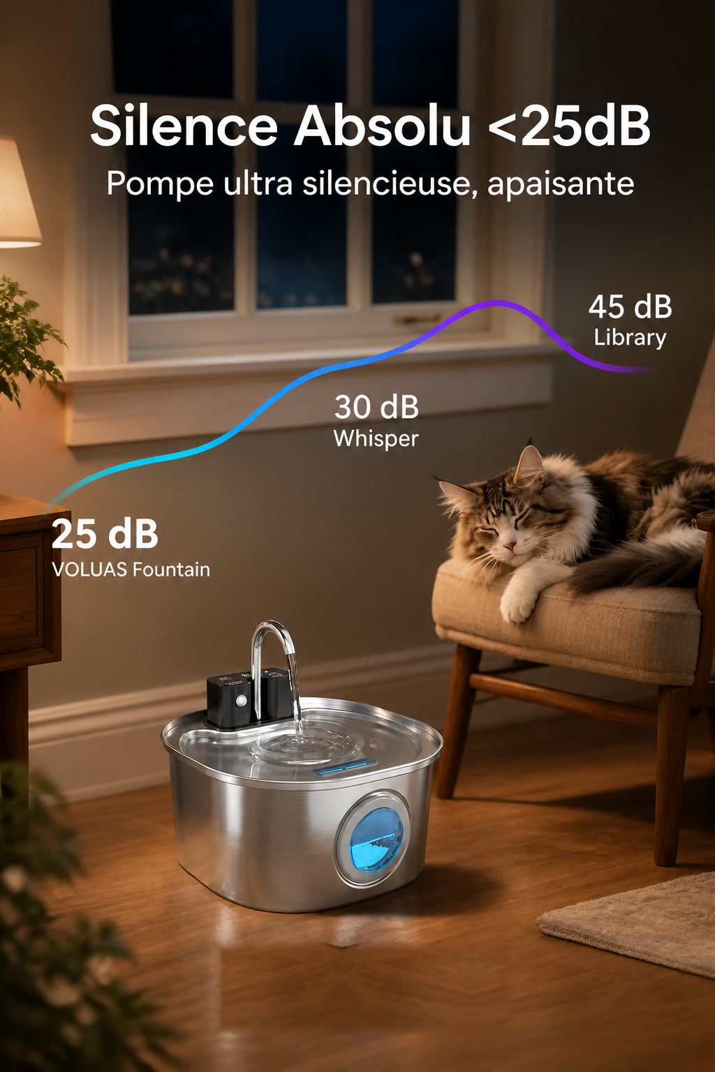 Fontaine à Eau Intelligente 3L pour Chat & Chien — Sans Fil, Capteur de Mouvement