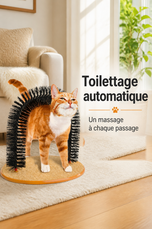 Arche de Toilettage Automatique pour Chat — Masse, Gratte & Débarrasse des Poils Morts
