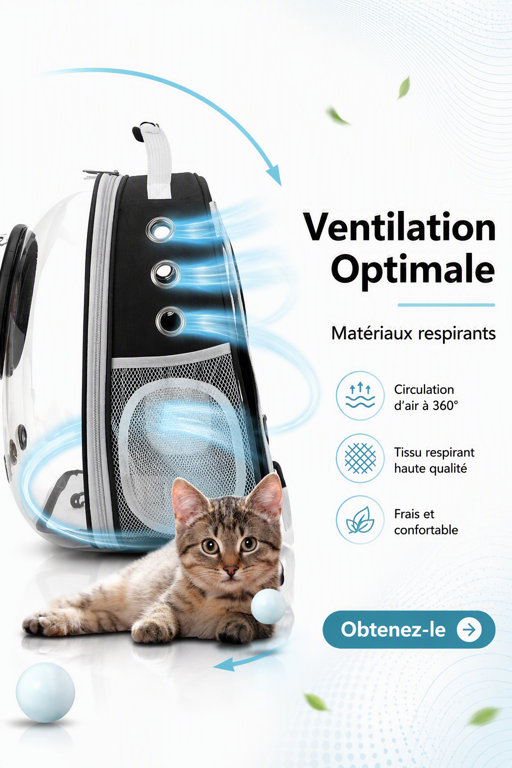 Ventilation optimale du sac de transport pour chat et chien