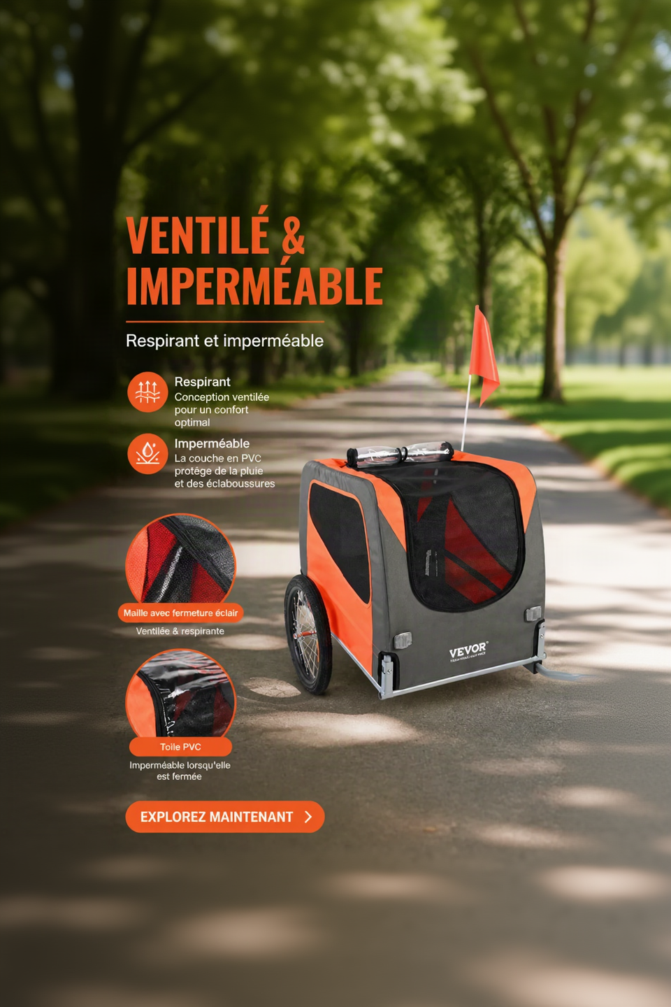Remorque Vélo pour Chien Jusqu'à 30kg — Transport Sécurisé & Confortable